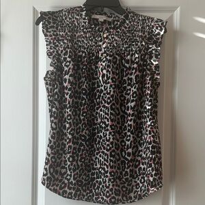 LOFT Leopard Print Ruffle Blouse